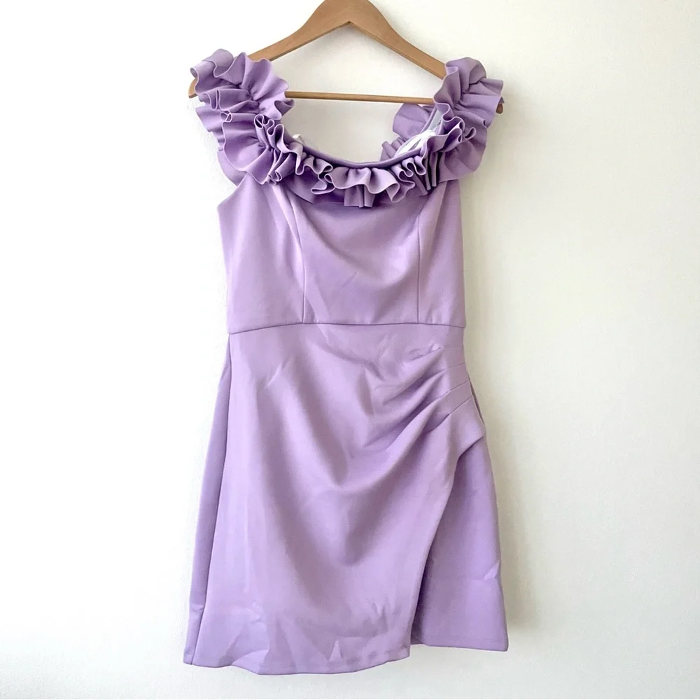 London times Lilac lavender ruffle off the shoulder dress - Picture 4 of 10